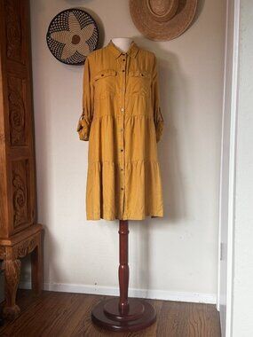 Velvet Heart Tiered, Knee-length Dress, Goldenrod, Size L